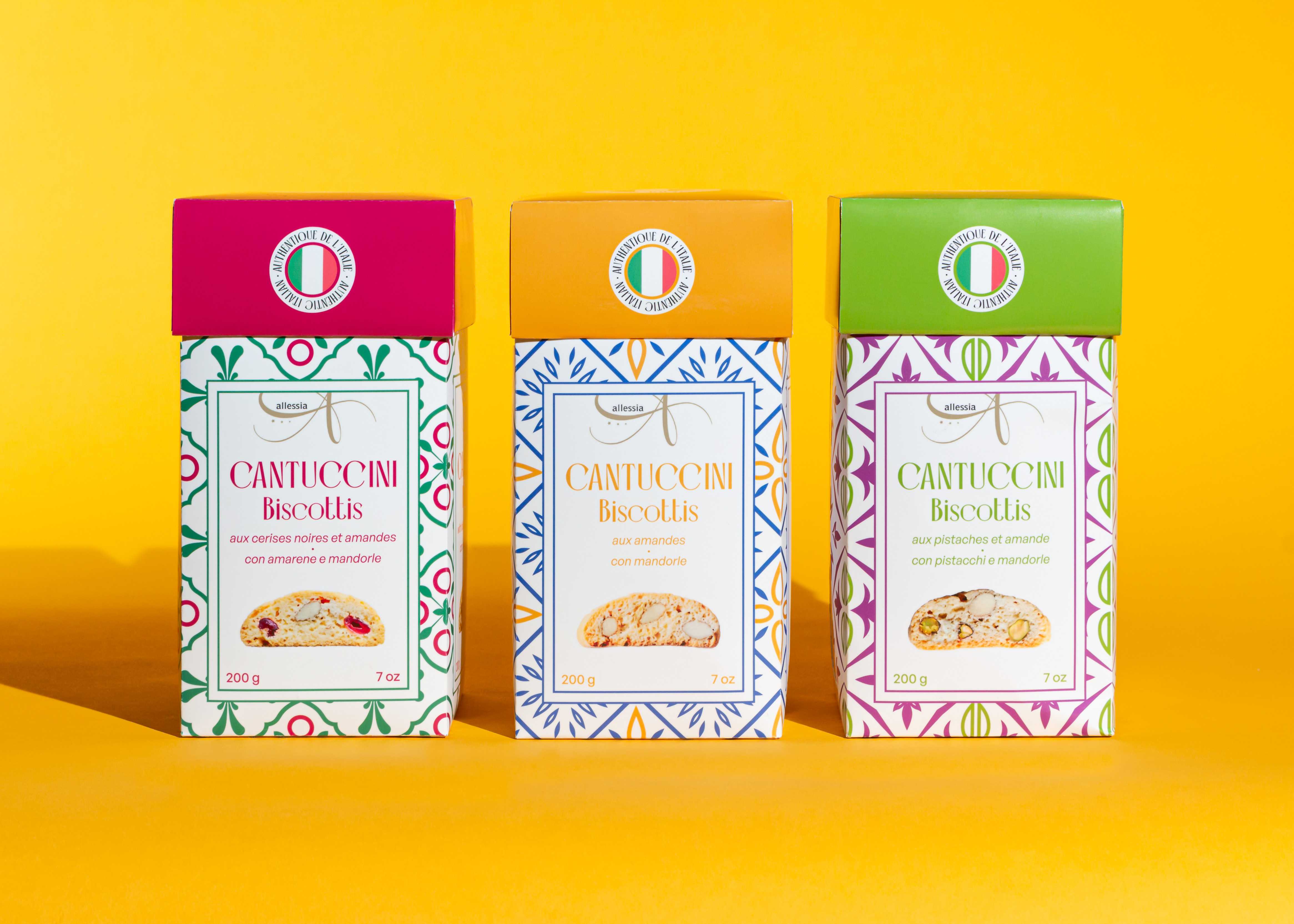 Trio d'emballages de Cantuccini Biscottis